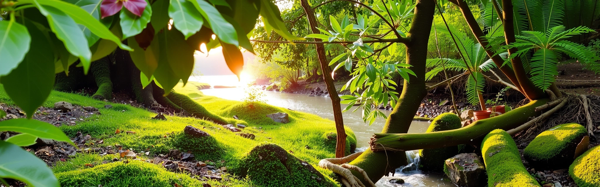 Serene natural environment with soft light, symbolizing purity and growth