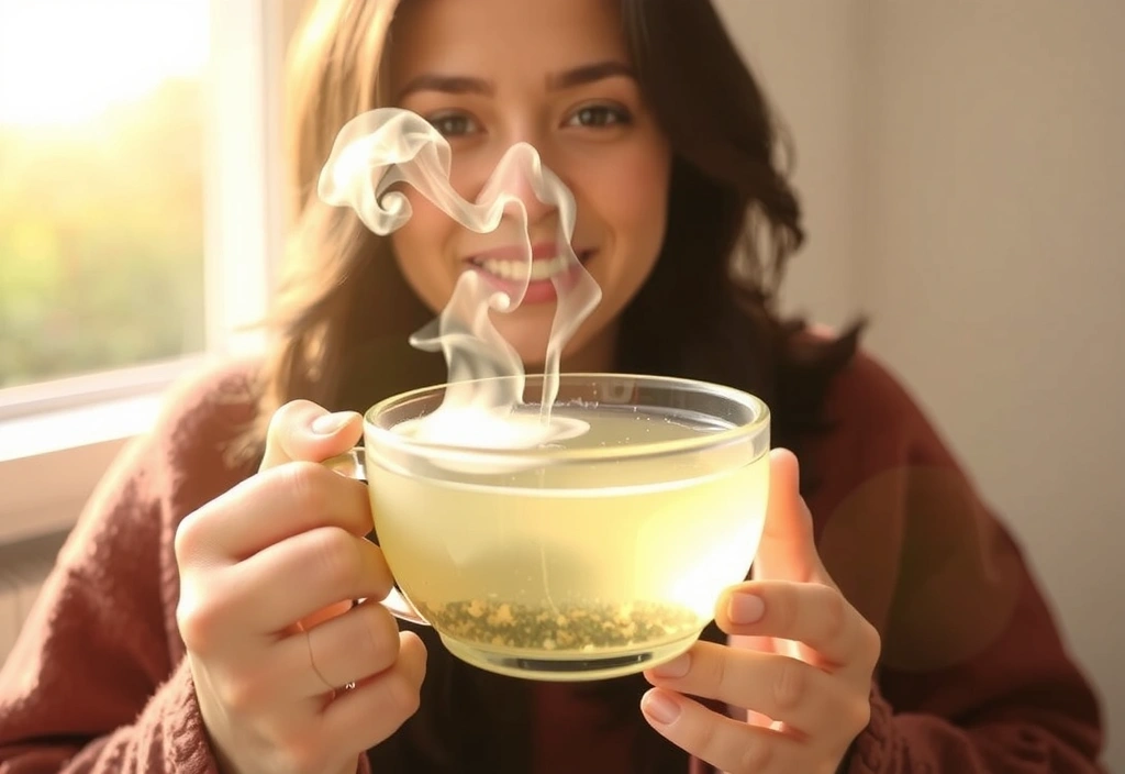 A person enjoying a refreshing herbal tea in a cozy setting, symbolizing natural detox and hydration.